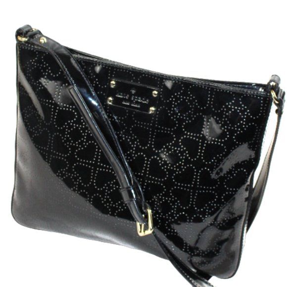 Kate Spade Darby Metro Black Slim Swing Patent Perforated Spades Crossbody - Picture 6 of 9
